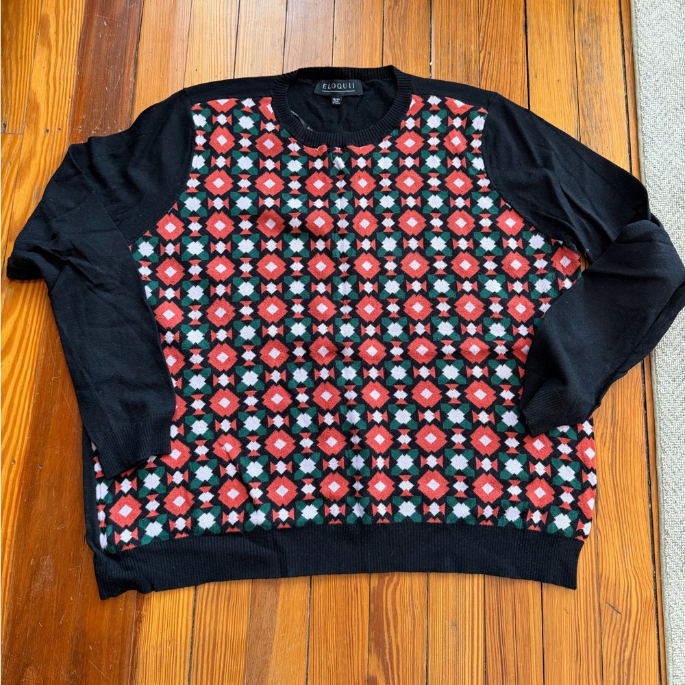 Eloquii Crewneck Sweater Geometric Pattern